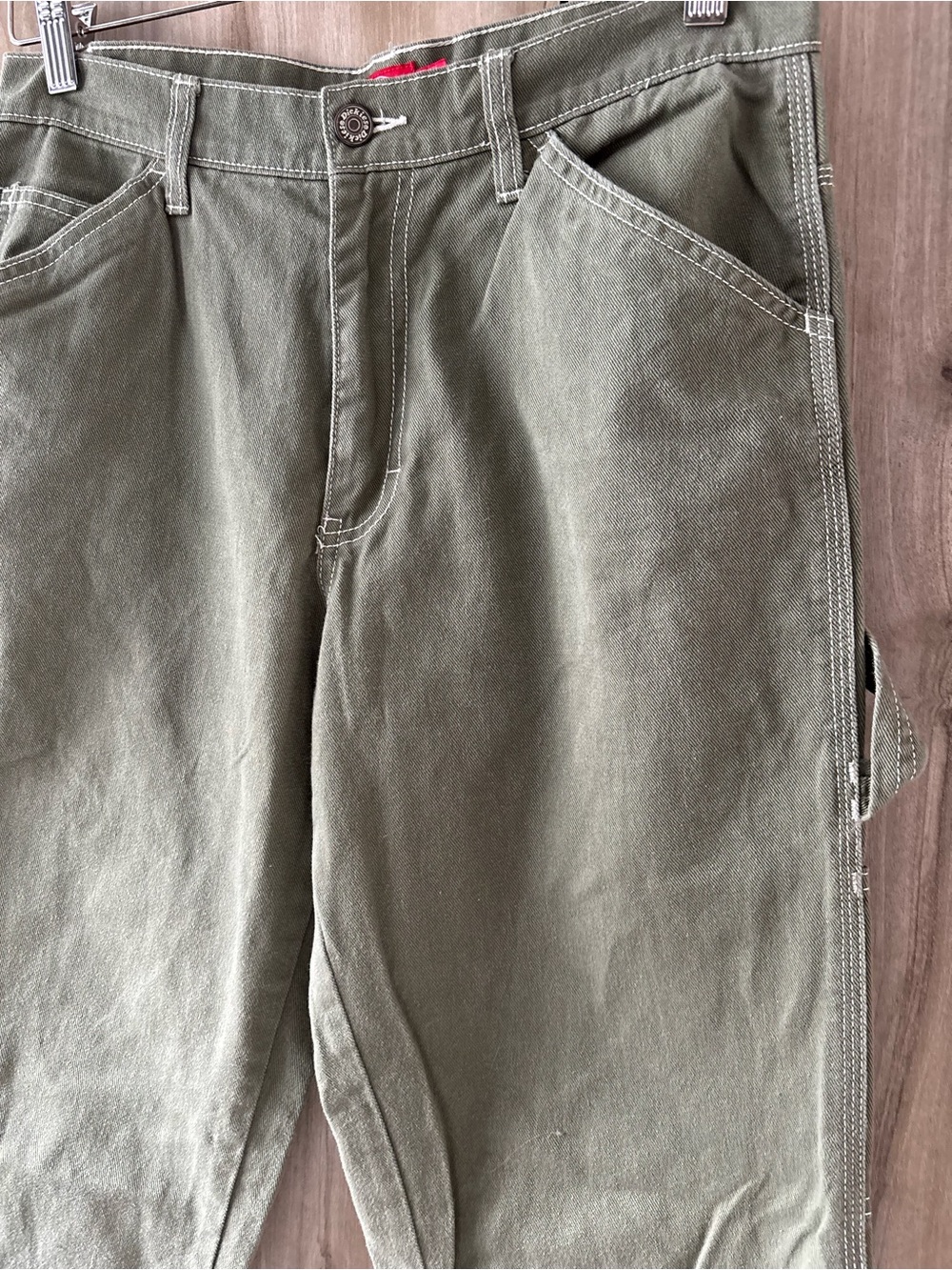 Dickies Girl Olive Carpenter Utility Pants Contrast Stitch Women Size 5/27 Skate - Picture 3 of 13